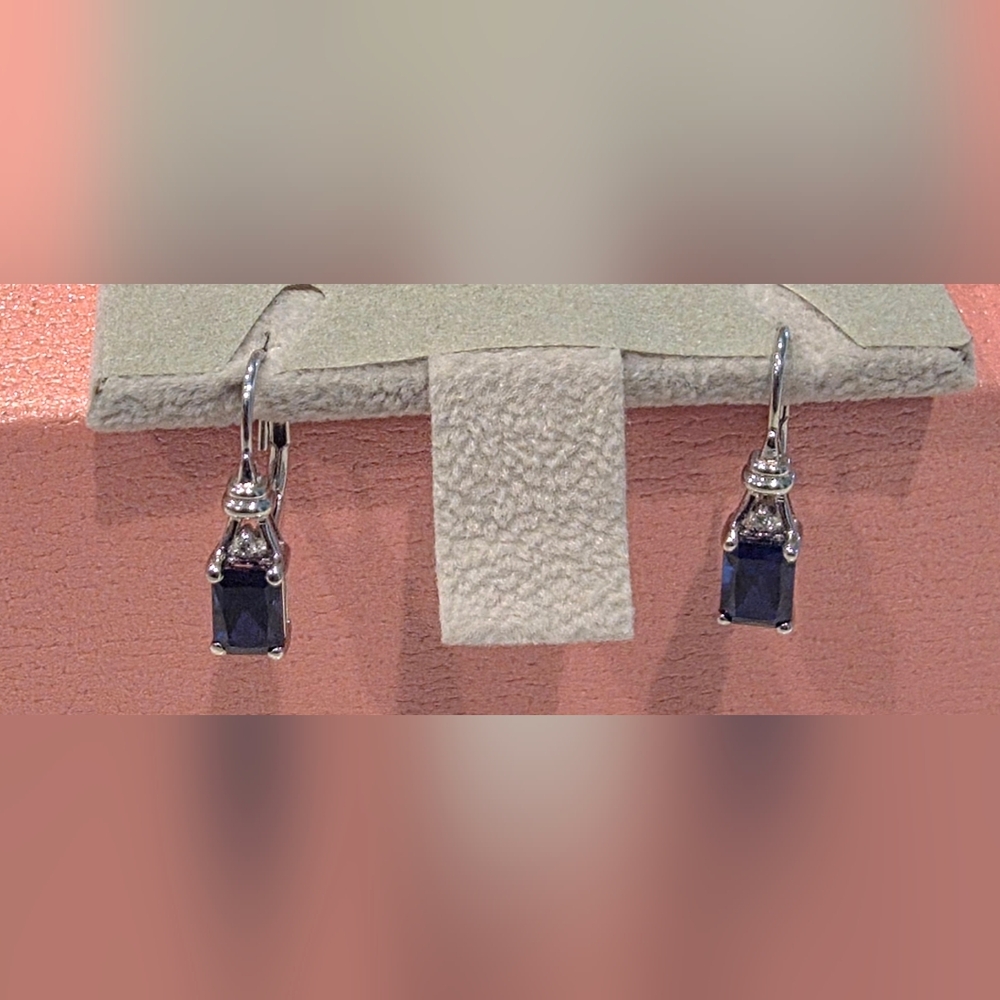 14K White Gold Blue Drop Earrings - Picture 5 of 5